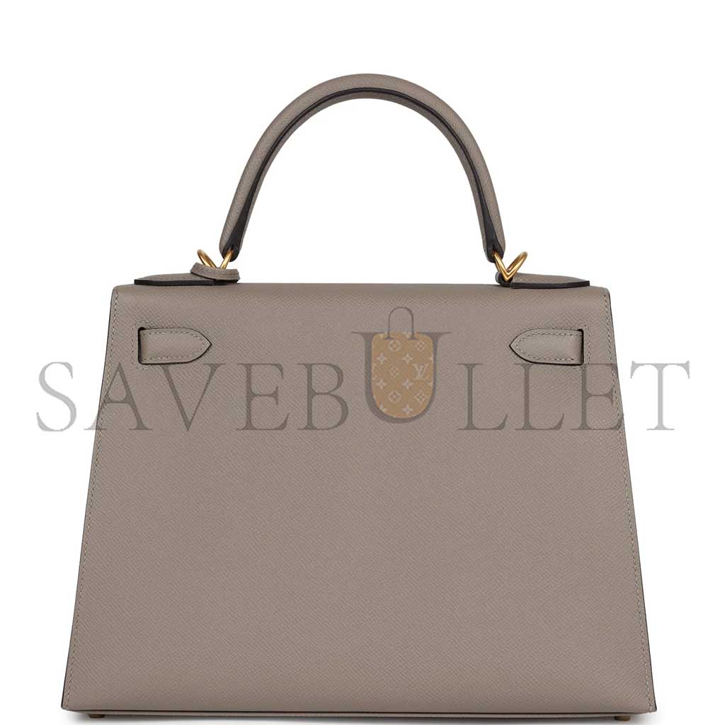 HERMÈS KELLY SELLIER 28 GRIS ASPHALTE VERSO EPSOM BRUSHED GOLD HARDWARE (28*22*10cm) 